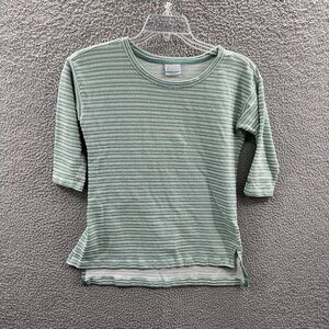 Columbia Womens Top Small Green White Striped‎ Short Sleeve Pullover Shirt